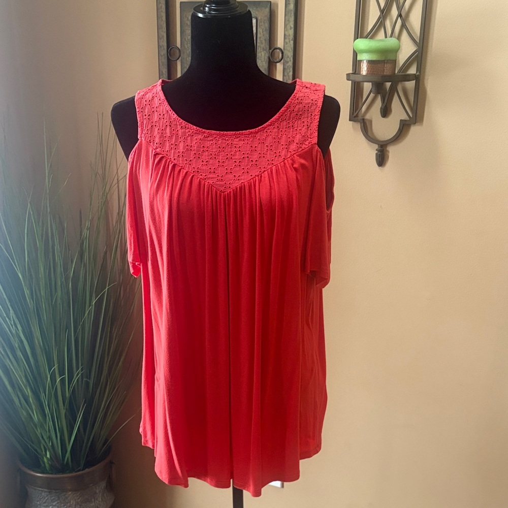 Torrid Vibrant Coral Cold Shoulder Top